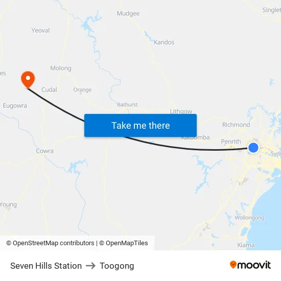 Seven Hills Station to Toogong map