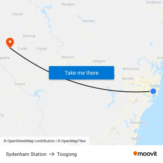 Sydenham Station to Toogong map