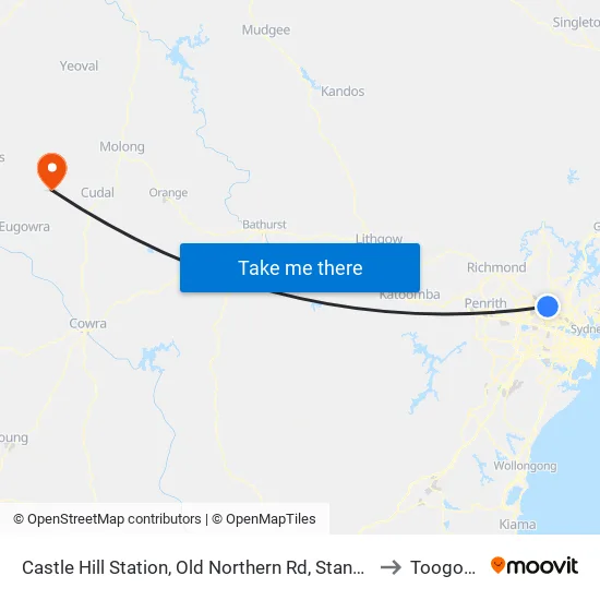 Castle Hill Station, Old Northern Rd, Stand A to Toogong map