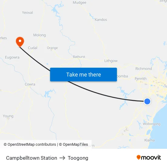 Campbelltown Station to Toogong map