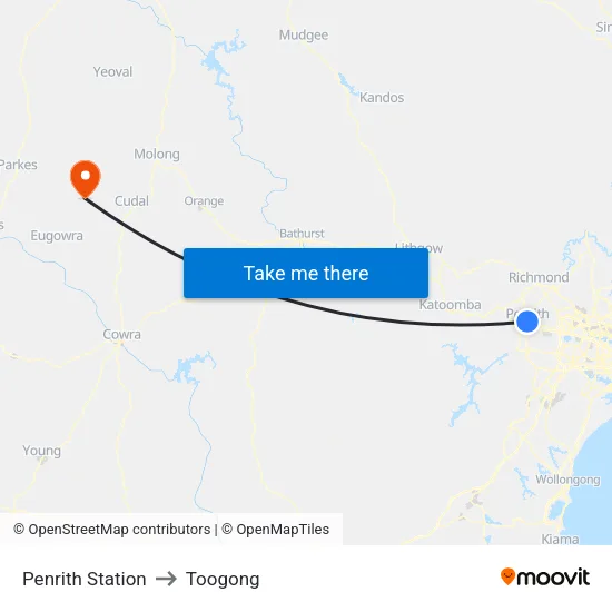 Penrith Station to Toogong map