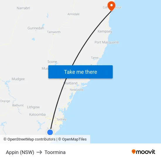 Appin (NSW) to Toormina map