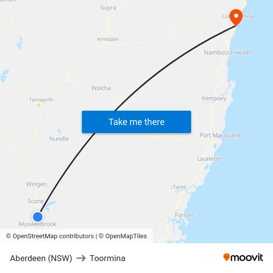 Aberdeen (NSW) to Toormina map