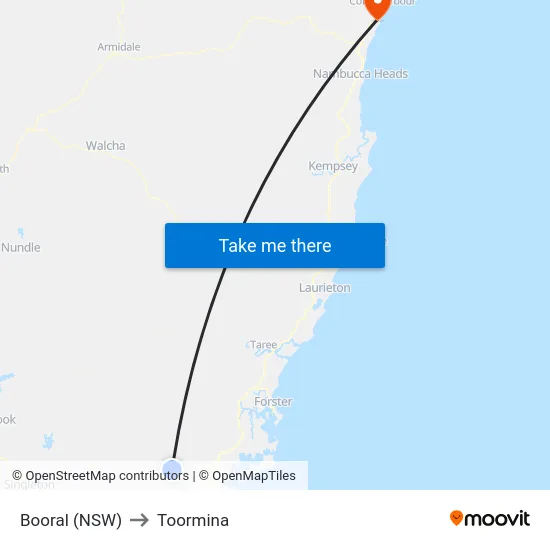 Booral (NSW) to Toormina map