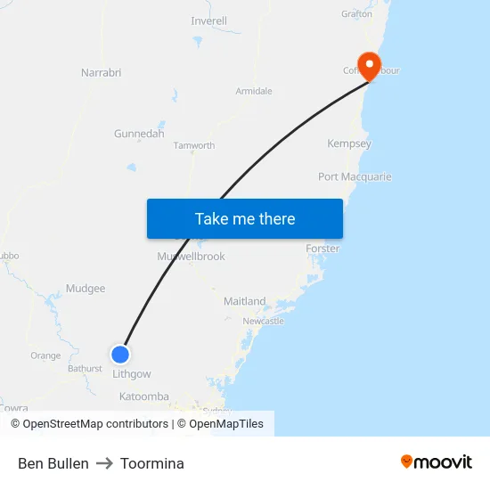Ben Bullen to Toormina map