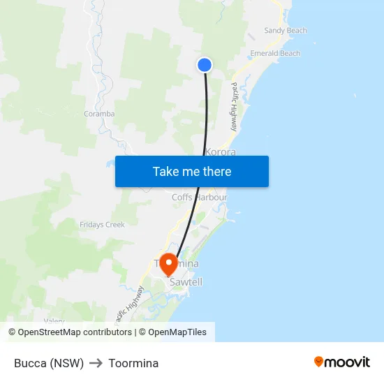 Bucca (NSW) to Toormina map