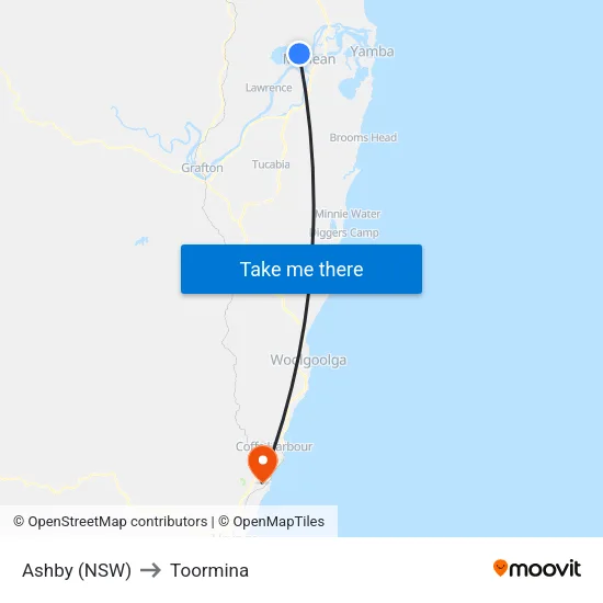 Ashby (NSW) to Toormina map