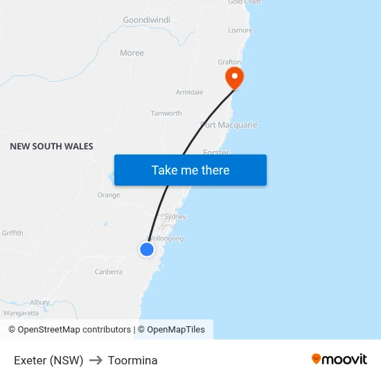 Exeter (NSW) to Toormina map