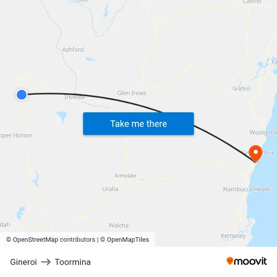 Gineroi to Toormina map