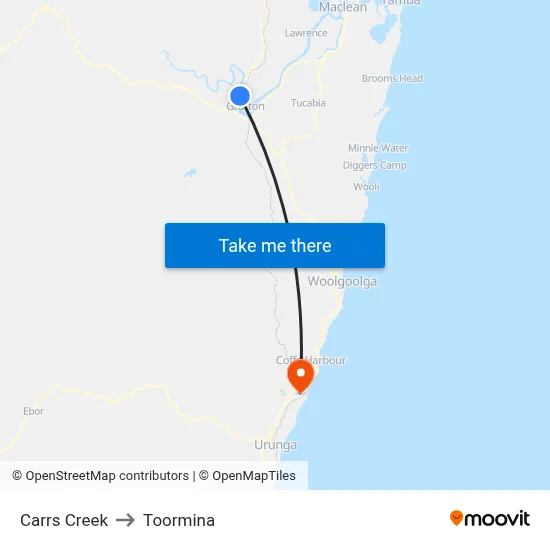 Carrs Creek to Toormina map