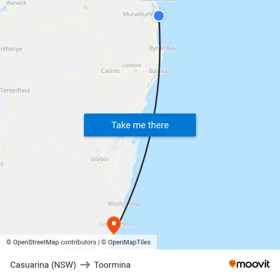 Casuarina (NSW) to Toormina map