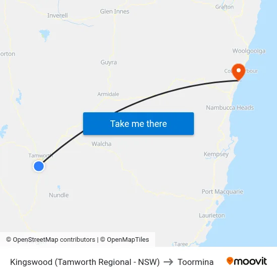 Kingswood (Tamworth Regional - NSW) to Toormina map