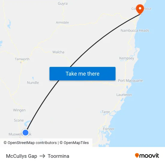 McCullys Gap to Toormina map