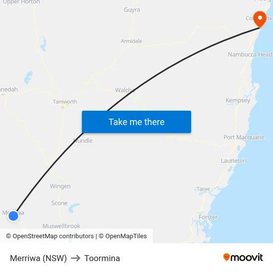 Merriwa (NSW) to Toormina map