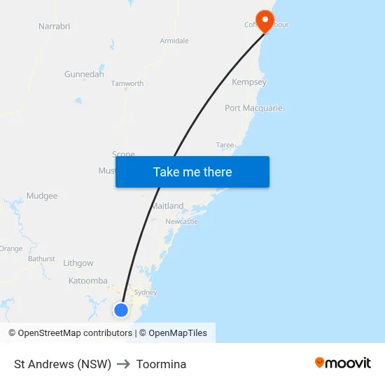 St Andrews (NSW) to Toormina map