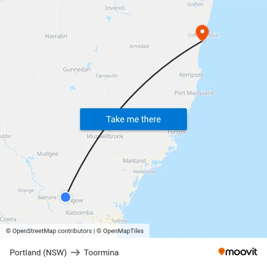 Portland (NSW) to Toormina map