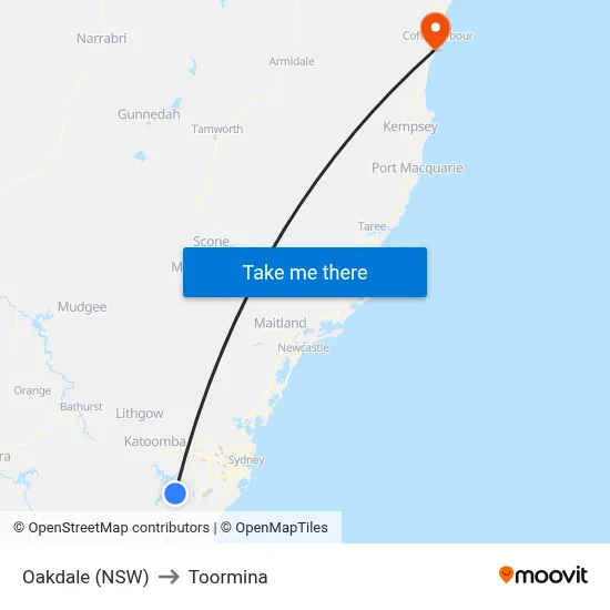 Oakdale (NSW) to Toormina map