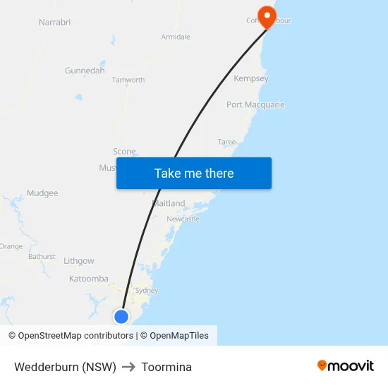 Wedderburn (NSW) to Toormina map