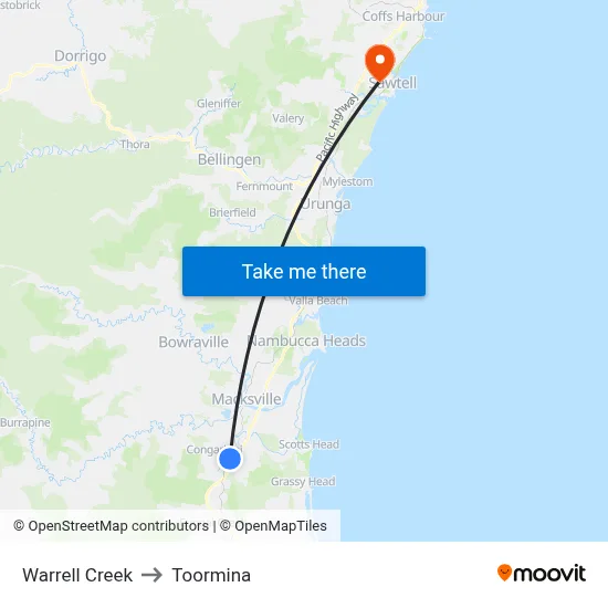 Warrell Creek to Toormina map