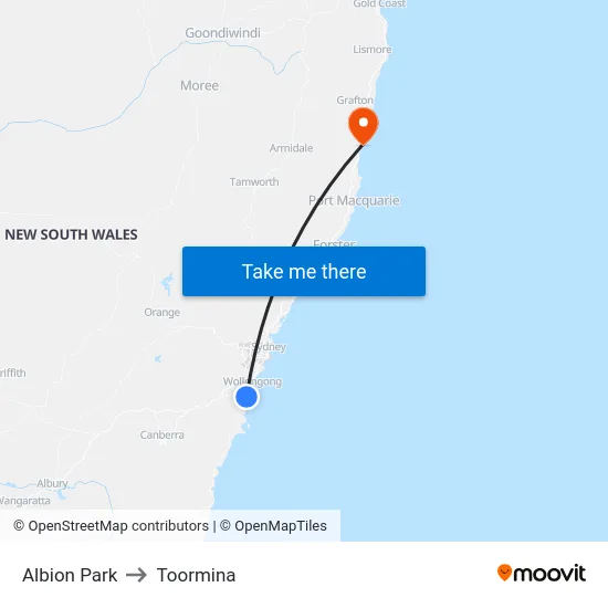 Albion Park to Toormina map