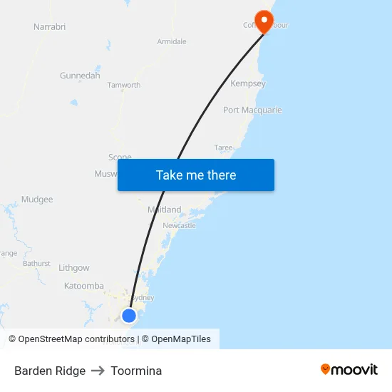 Barden Ridge to Toormina map