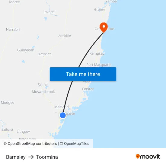 Barnsley to Toormina map