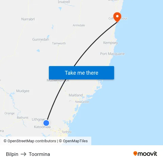 Bilpin to Toormina map