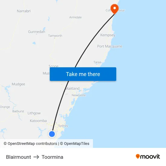 Blairmount to Toormina map