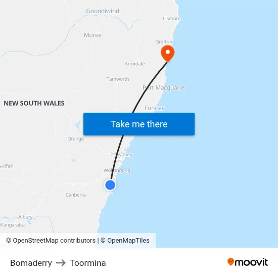 Bomaderry to Toormina map
