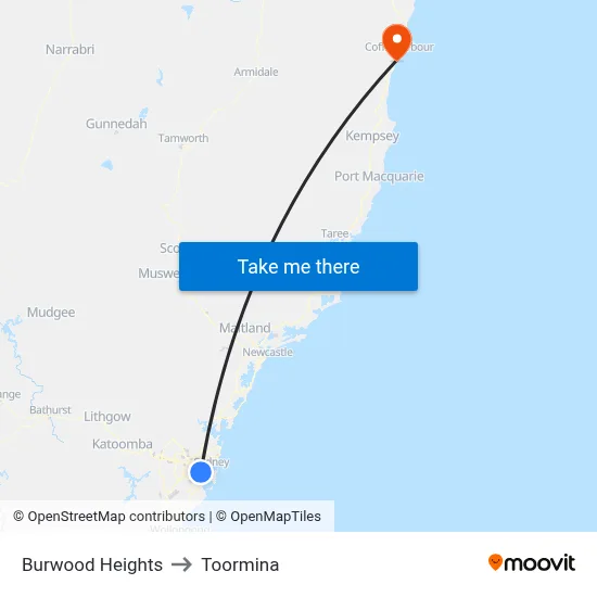 Burwood Heights to Toormina map