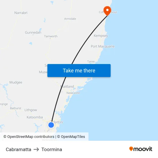 Cabramatta to Toormina map