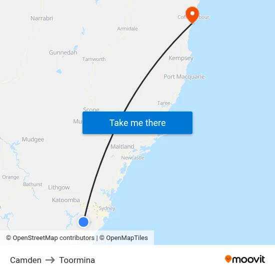 Camden to Toormina map