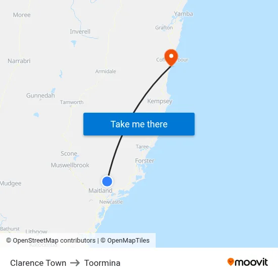 Clarence Town to Toormina map