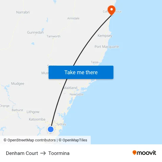 Denham Court to Toormina map