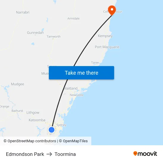 Edmondson Park to Toormina map