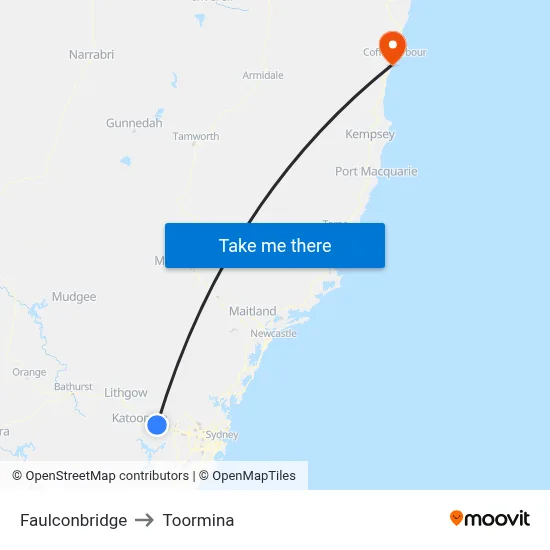 Faulconbridge to Toormina map