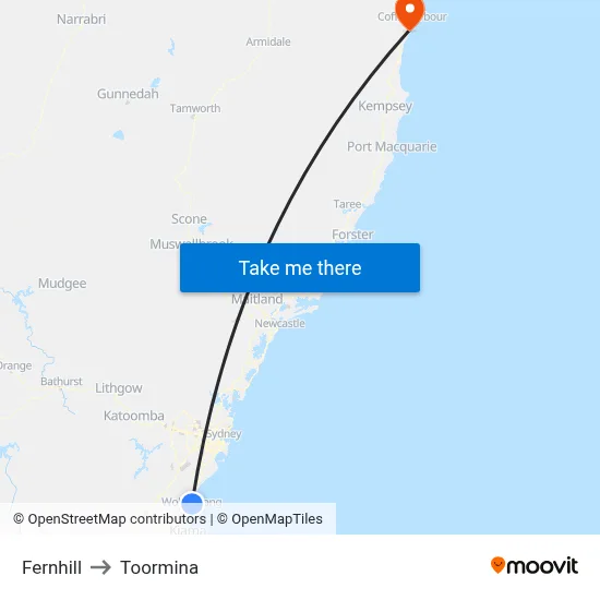 Fernhill to Toormina map