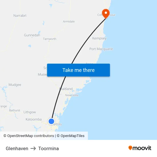 Glenhaven to Toormina map