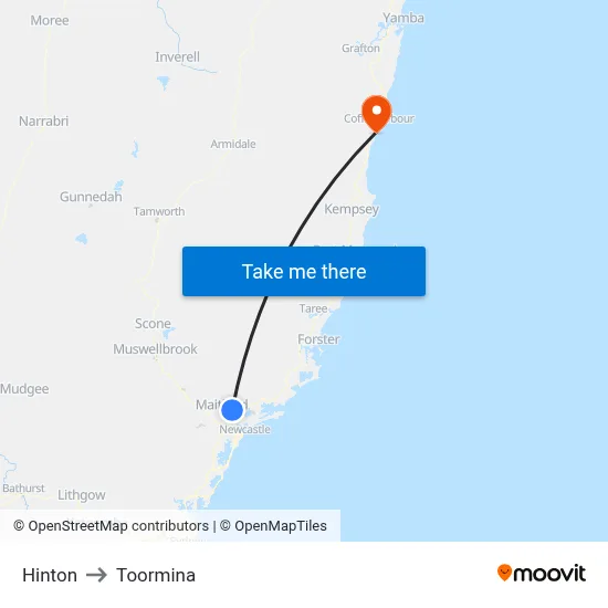 Hinton to Toormina map