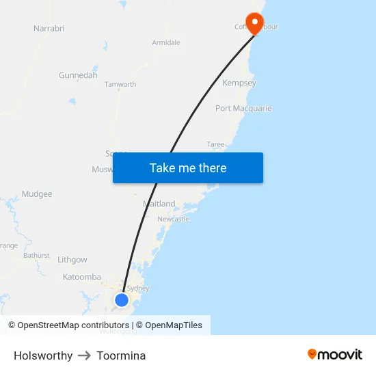 Holsworthy to Toormina map