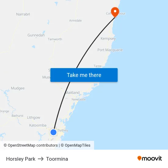 Horsley Park to Toormina map
