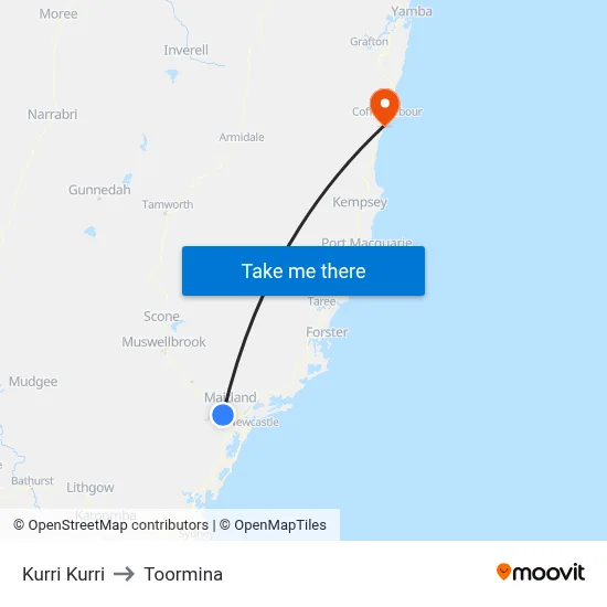 Kurri Kurri to Toormina map