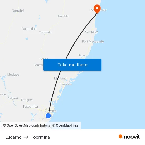 Lugarno to Toormina map