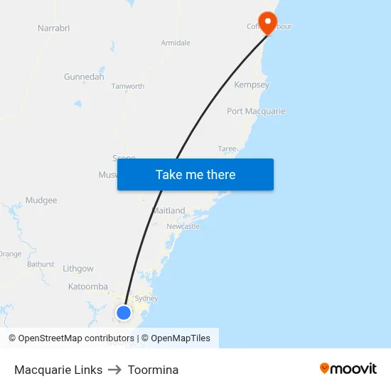 Macquarie Links to Toormina map