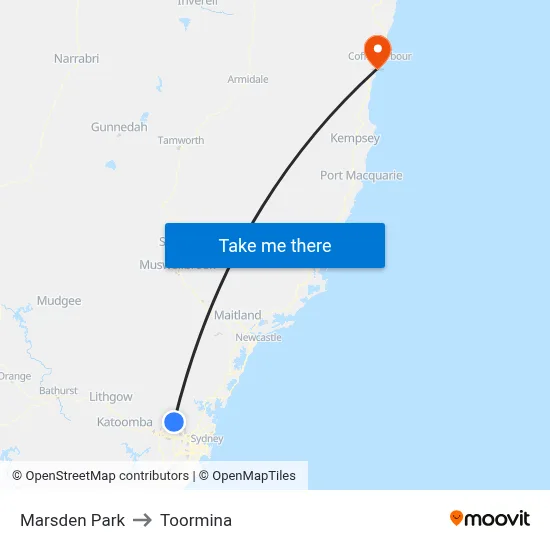 Marsden Park to Toormina map
