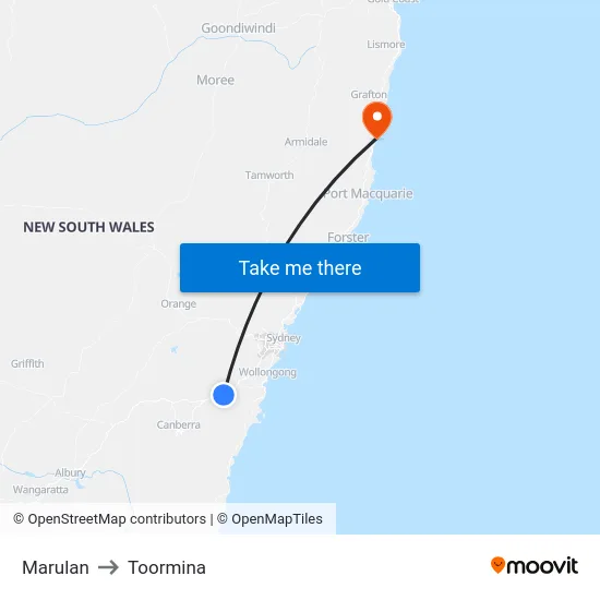 Marulan to Toormina map