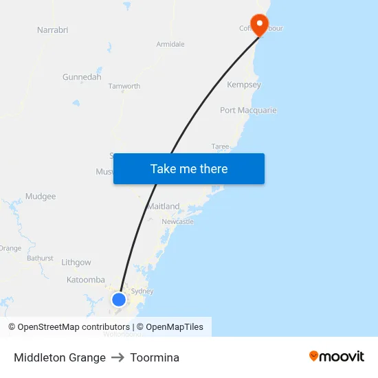 Middleton Grange to Toormina map