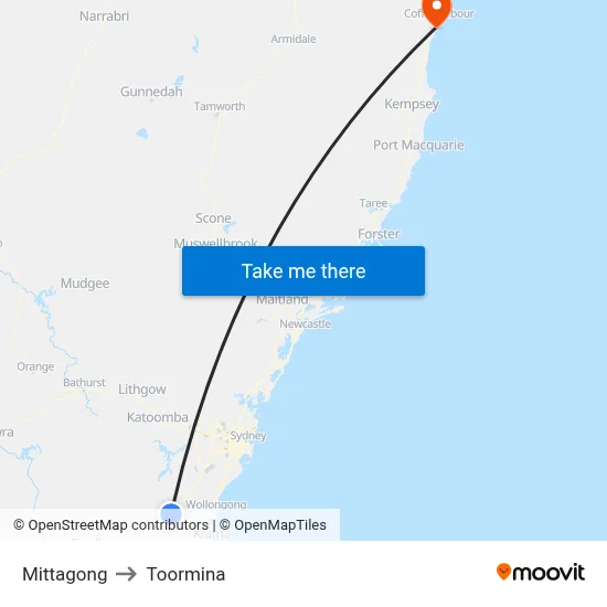 Mittagong to Toormina map