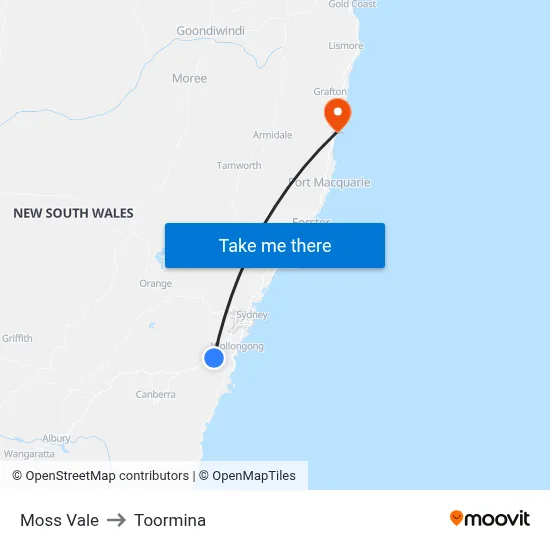 Moss Vale to Toormina map