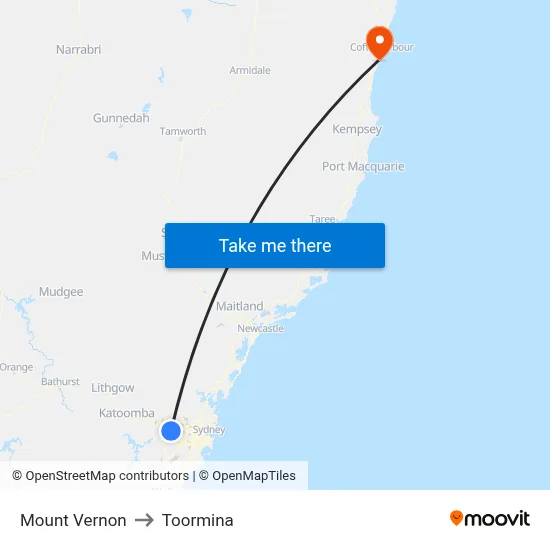 Mount Vernon to Toormina map
